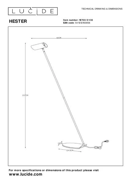 Lucide HESTER - Floor reading lamp - 1xGU10 - Anthracite - technical